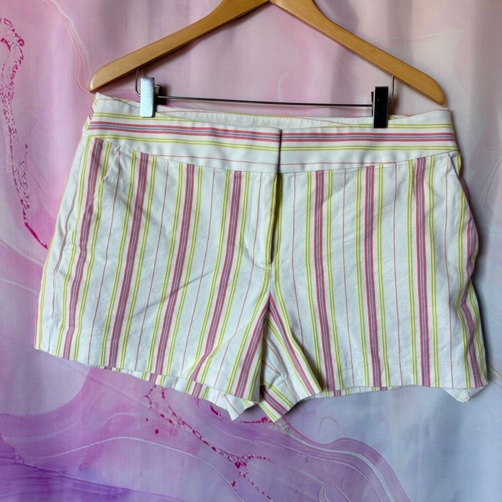 LOFT 12 Pink Lime Green White Pinstripe Chino Shorts Riviera Boardwalk Preppy